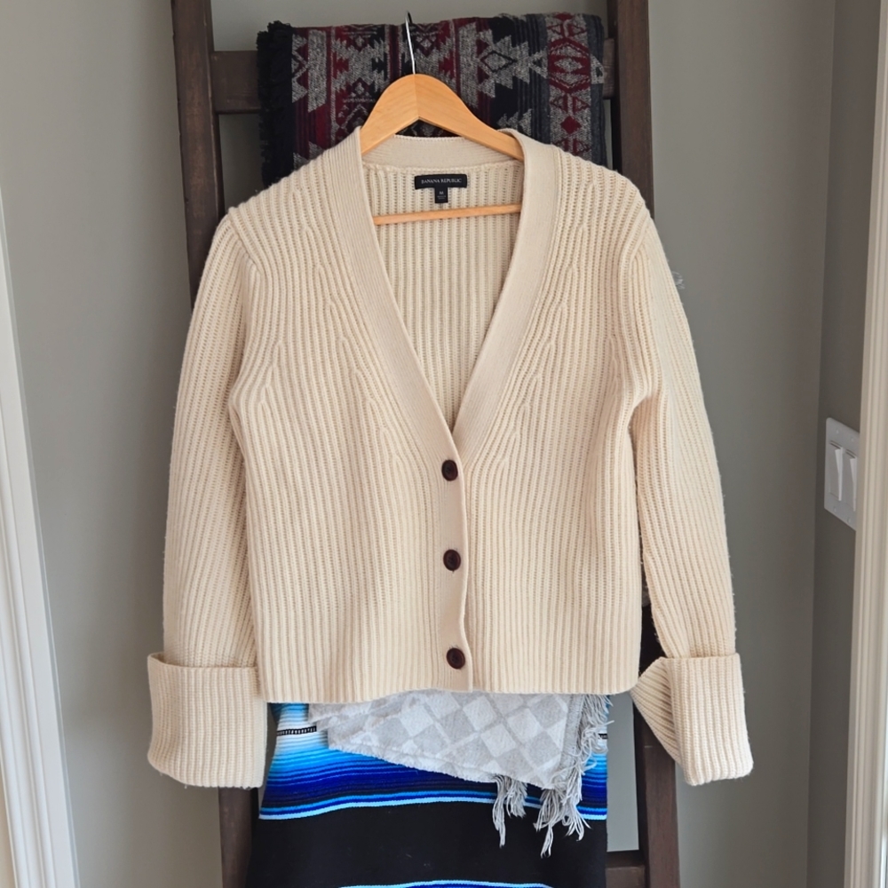 Banana Republic Ivory Talia Merino-Cashmere Cardigan